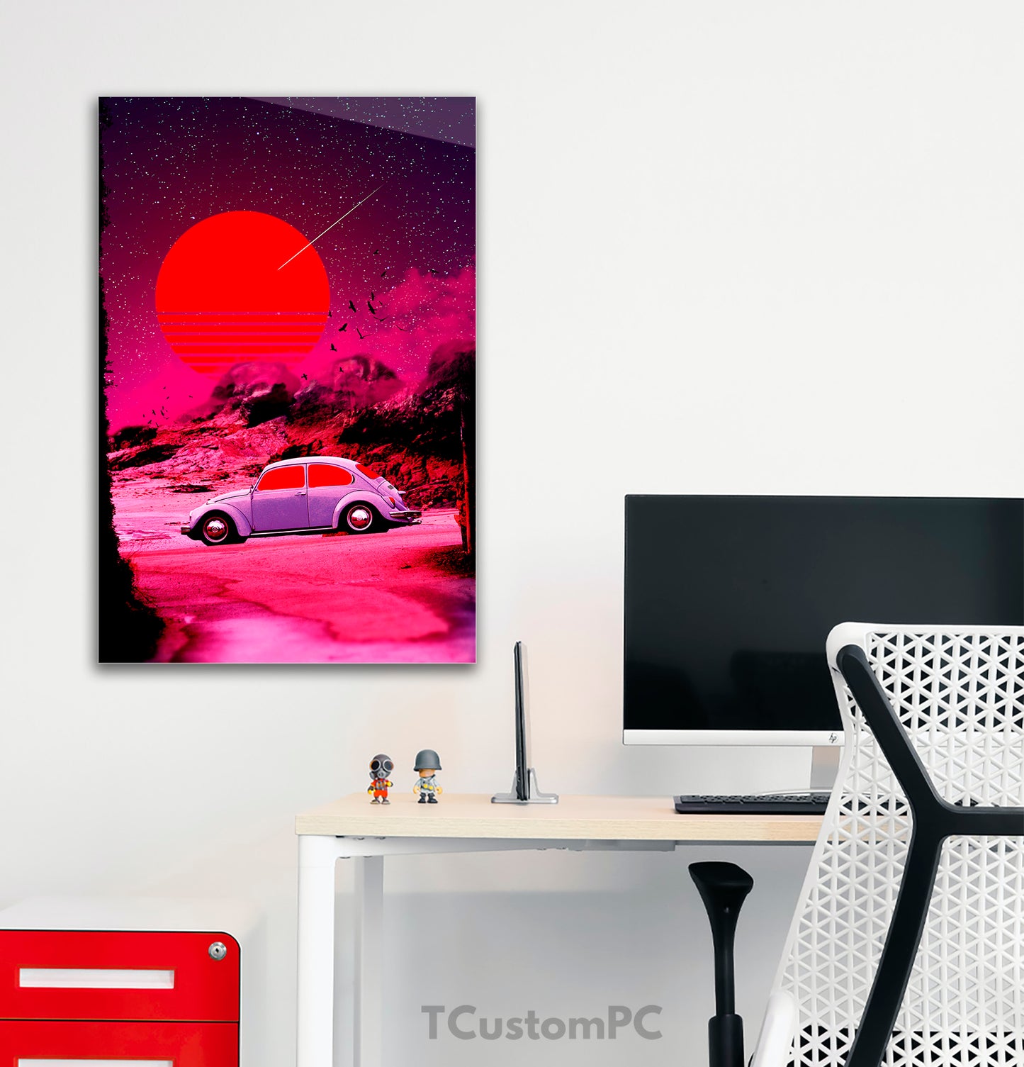 Poster/ Cuadro Coche antiguo Scarabajo "Red Sun Classic Car"