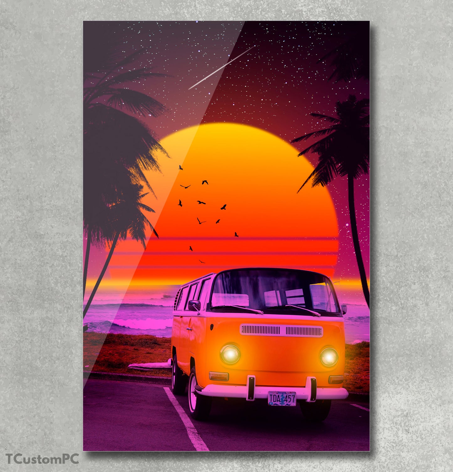 Poster/ Cuadro Furgoneta 80s "Vintage Car on the Beach"