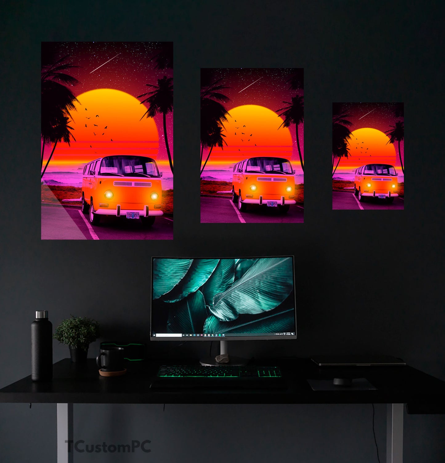 Poster/ Cuadro Furgoneta 80s "Vintage Car on the Beach"
