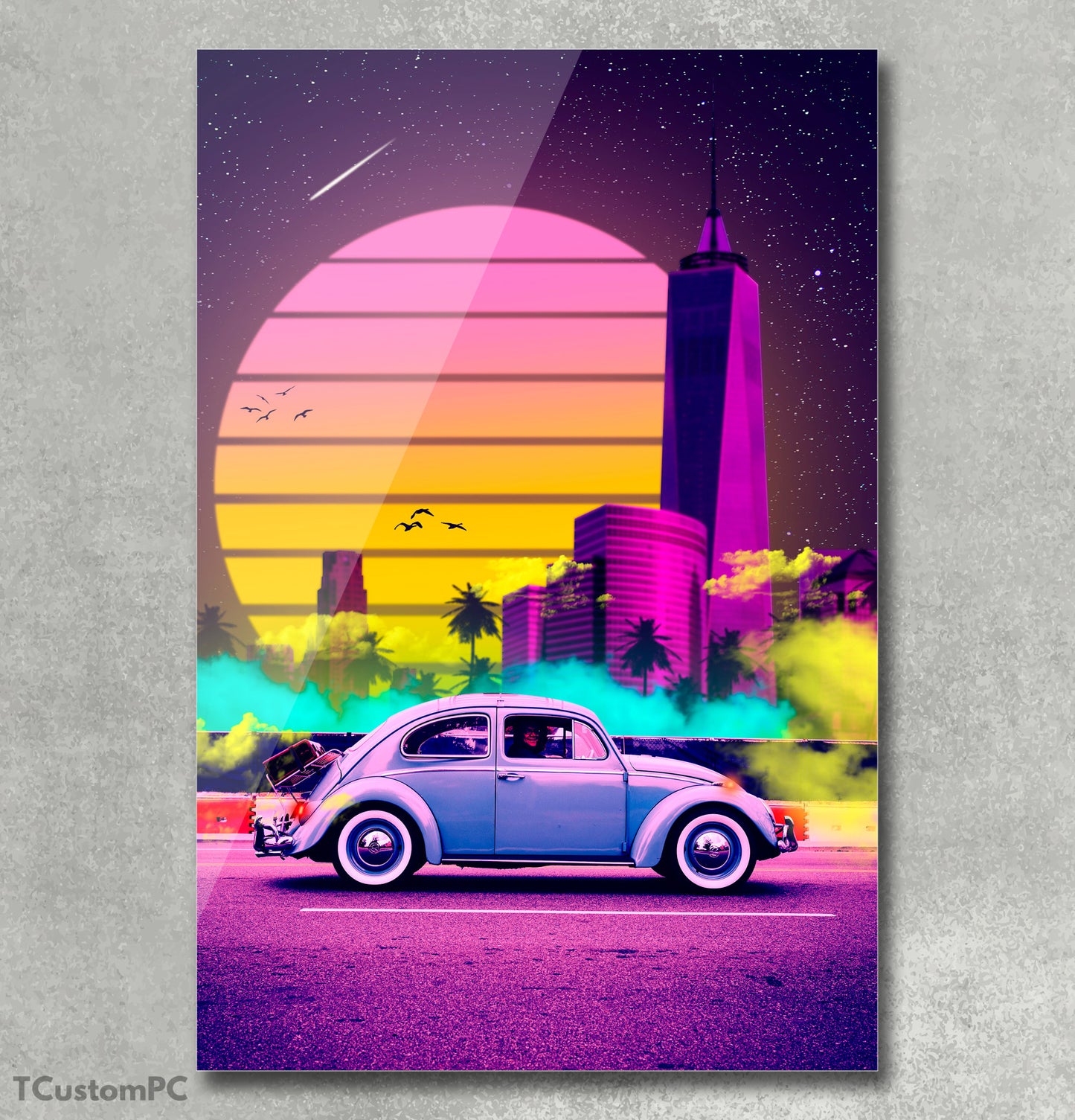 Cuadro Coche escarabajo azul Volkswagen "Drive In Clouds"