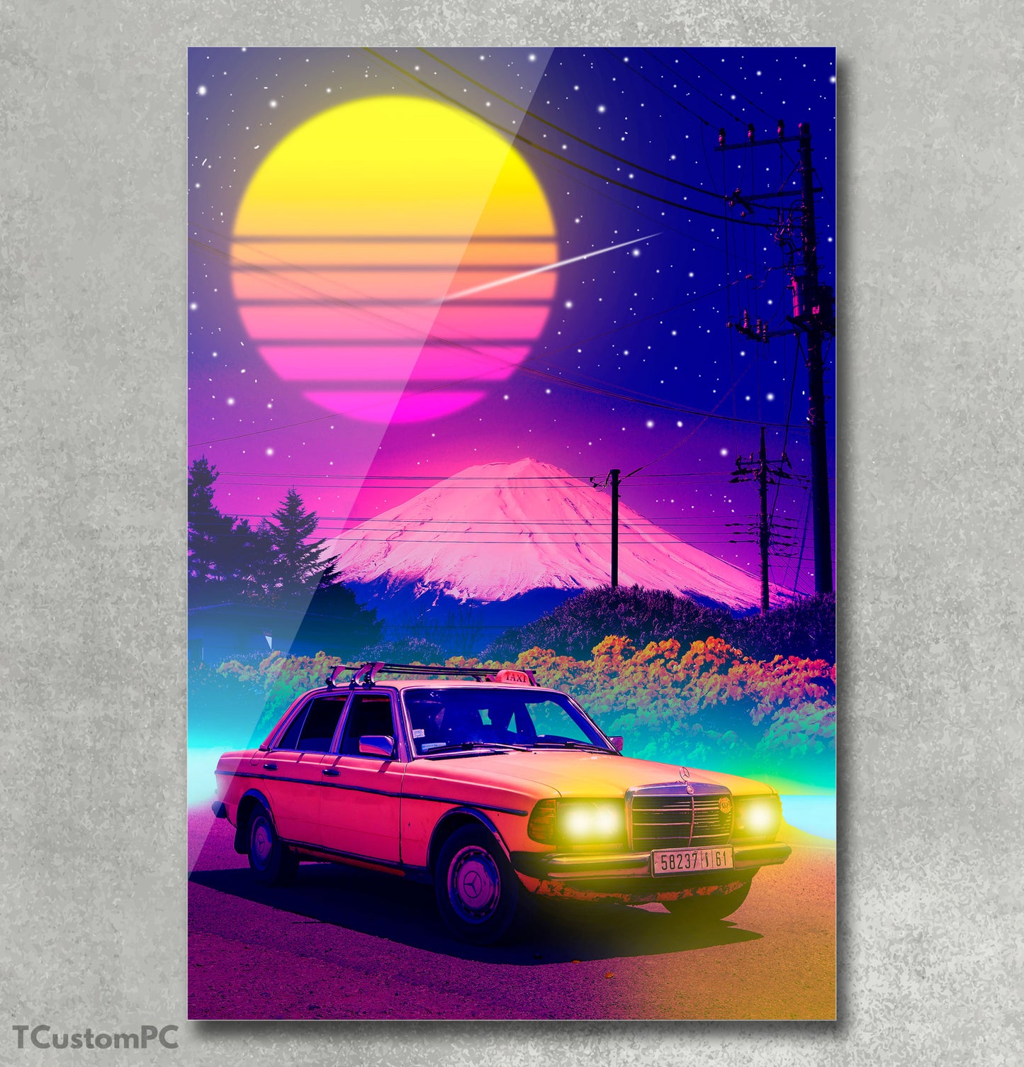 Old classic car painting "Fuji Mountain view"