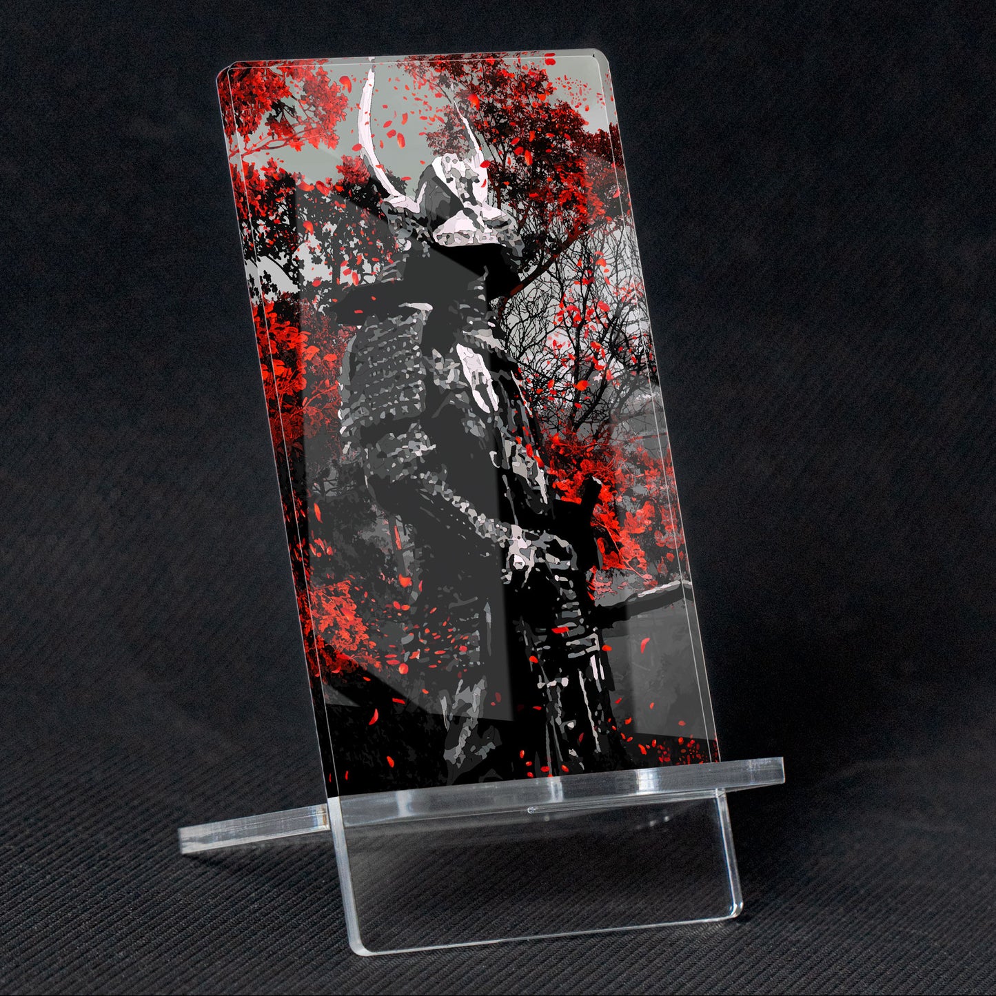 Soporte para Móvil de Samurai Red Flowers, de metacrilato