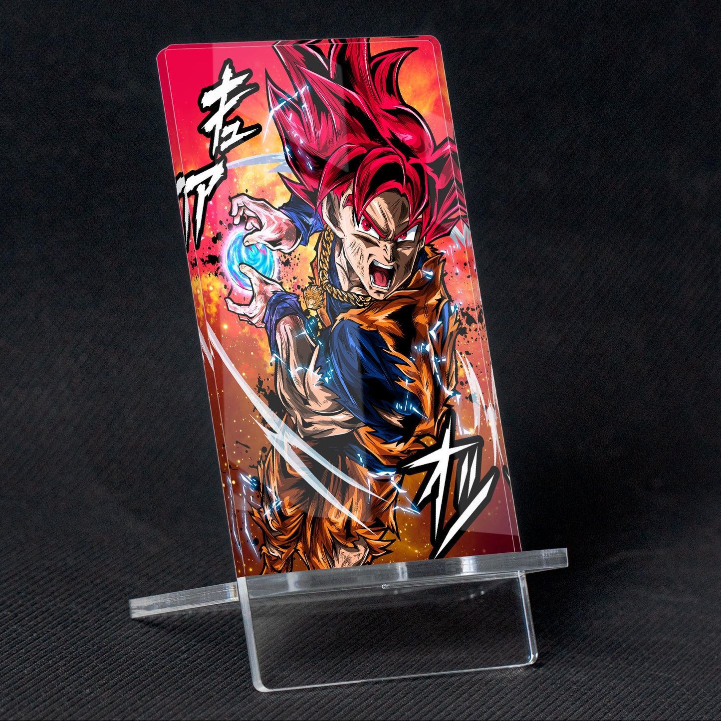 Soporte para Móvil de Dragon Ball SSJ Red God, de metacrilato