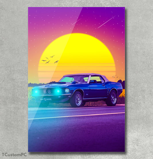 Poster/ Cuadro de Coche deportivo Mustang "sunset"