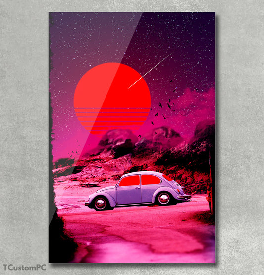 Poster/ Painting Vintage car Scarabajo "Red Sun Classic Car"