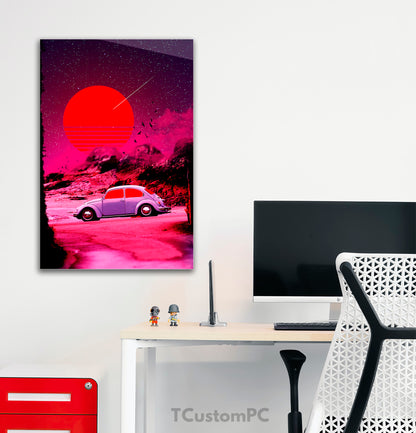 Poster/ Painting Vintage car Scarabajo "Red Sun Classic Car"