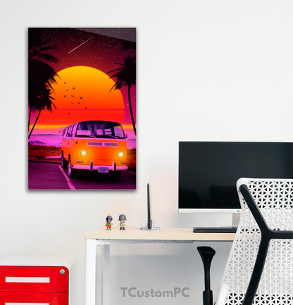 Poster / Painting Van 80s "Vintage Car on the Beach"