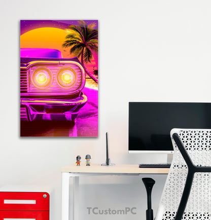 Pintura Synthwave Carro clássico de coleção Chevrolet