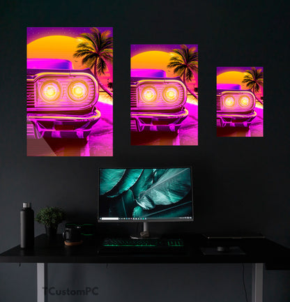 Pintura Synthwave Carro clássico de coleção Chevrolet