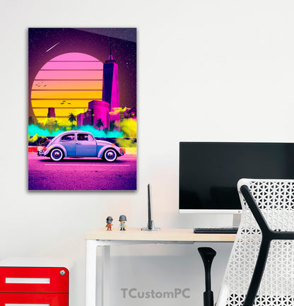 Blue Volkswagen beetle car painting "Drive In Clouds"