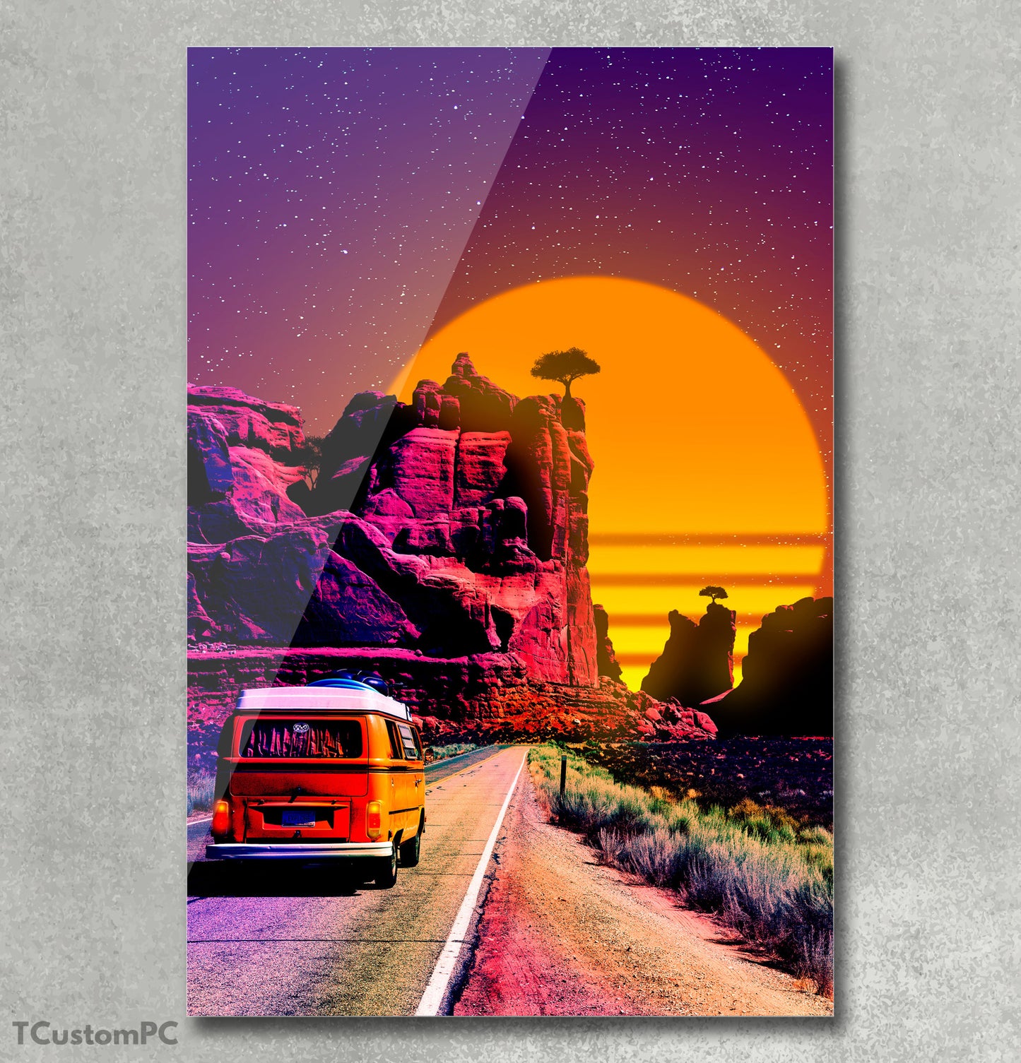 "Driving under sunset Cliff" painting