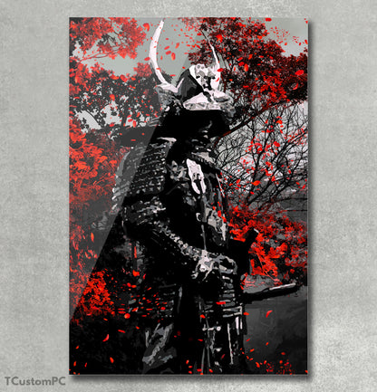 Pintura de flores vermelhas Samurai