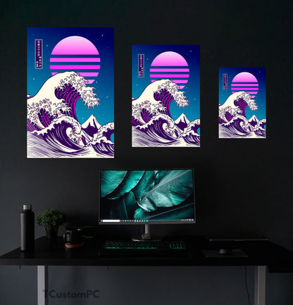 Pintura Great Wave off Kanagawa - Edição Cyberpunk