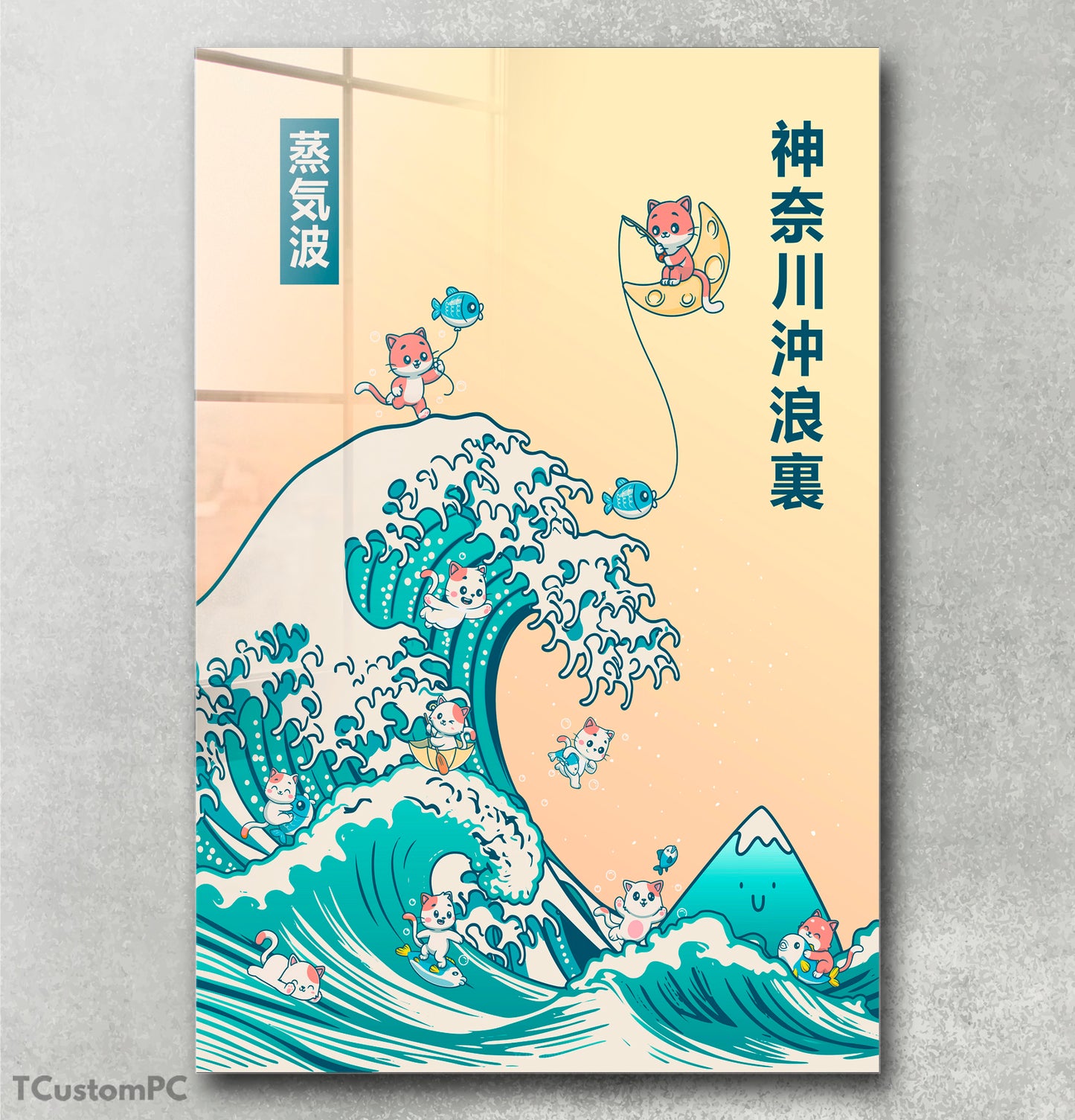 Great wave painting - Cute Cats Surfing