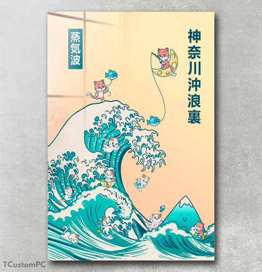 Cuadro Great wave - Cute Cats Surfing