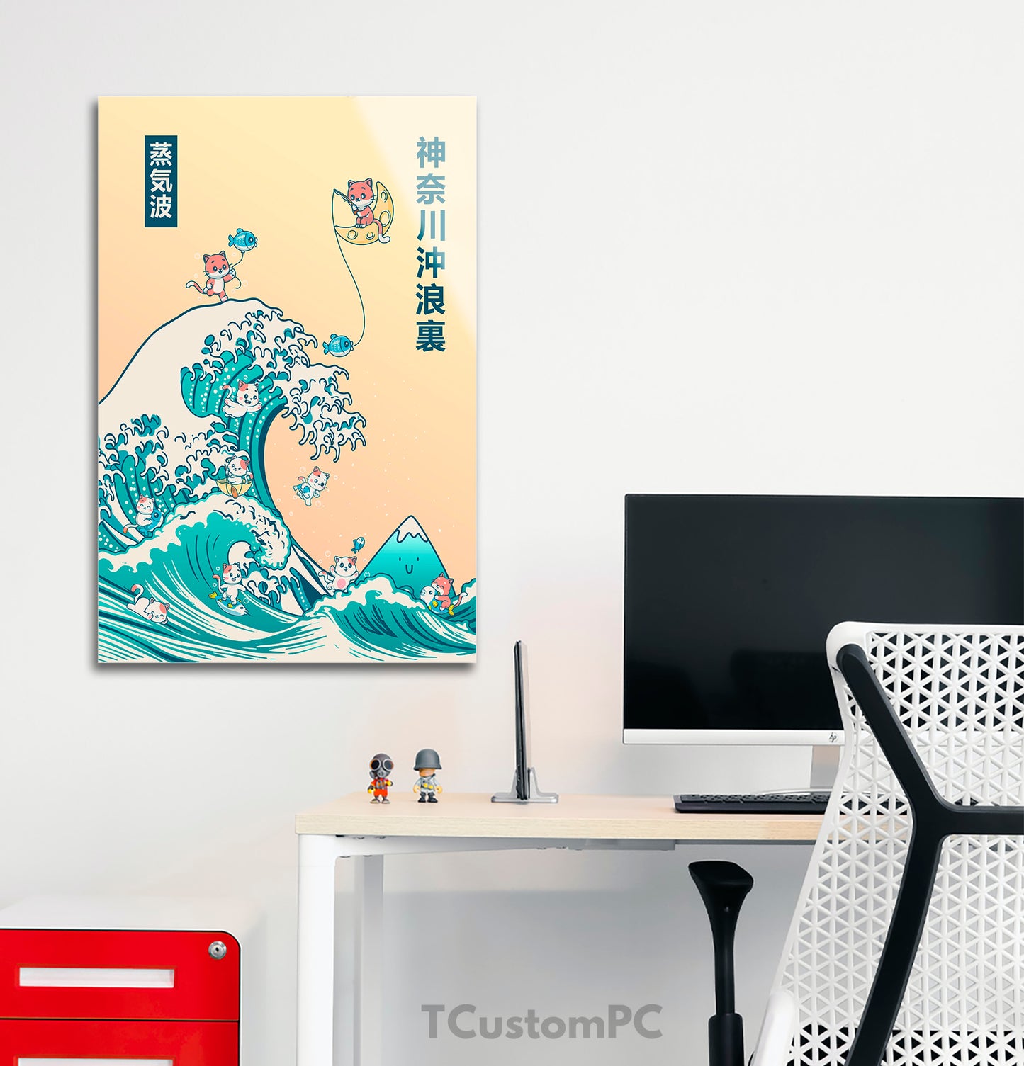 Great wave - Cute Cats Surfing painting