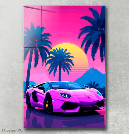 Pintura do pôr do sol do Lamborghini Aventador