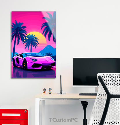 Pintura do pôr do sol do Lamborghini Aventador