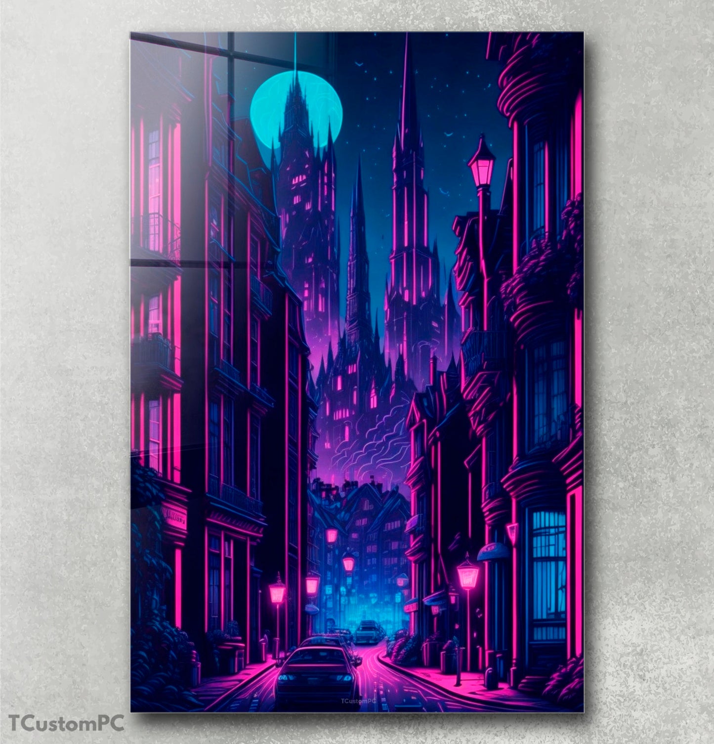 Neon Night City in Denmark painting