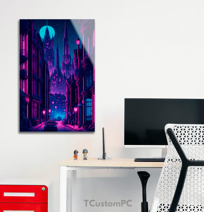 Neon Night City in Denmark painting