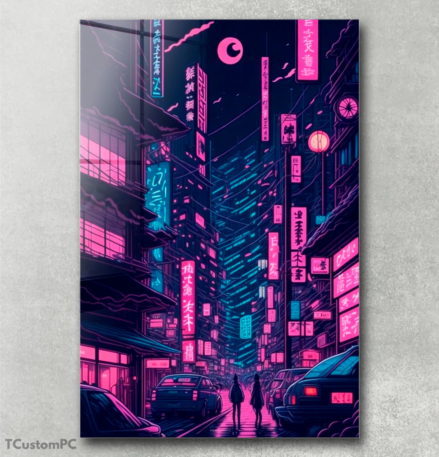 Neon Night City in Japan painting