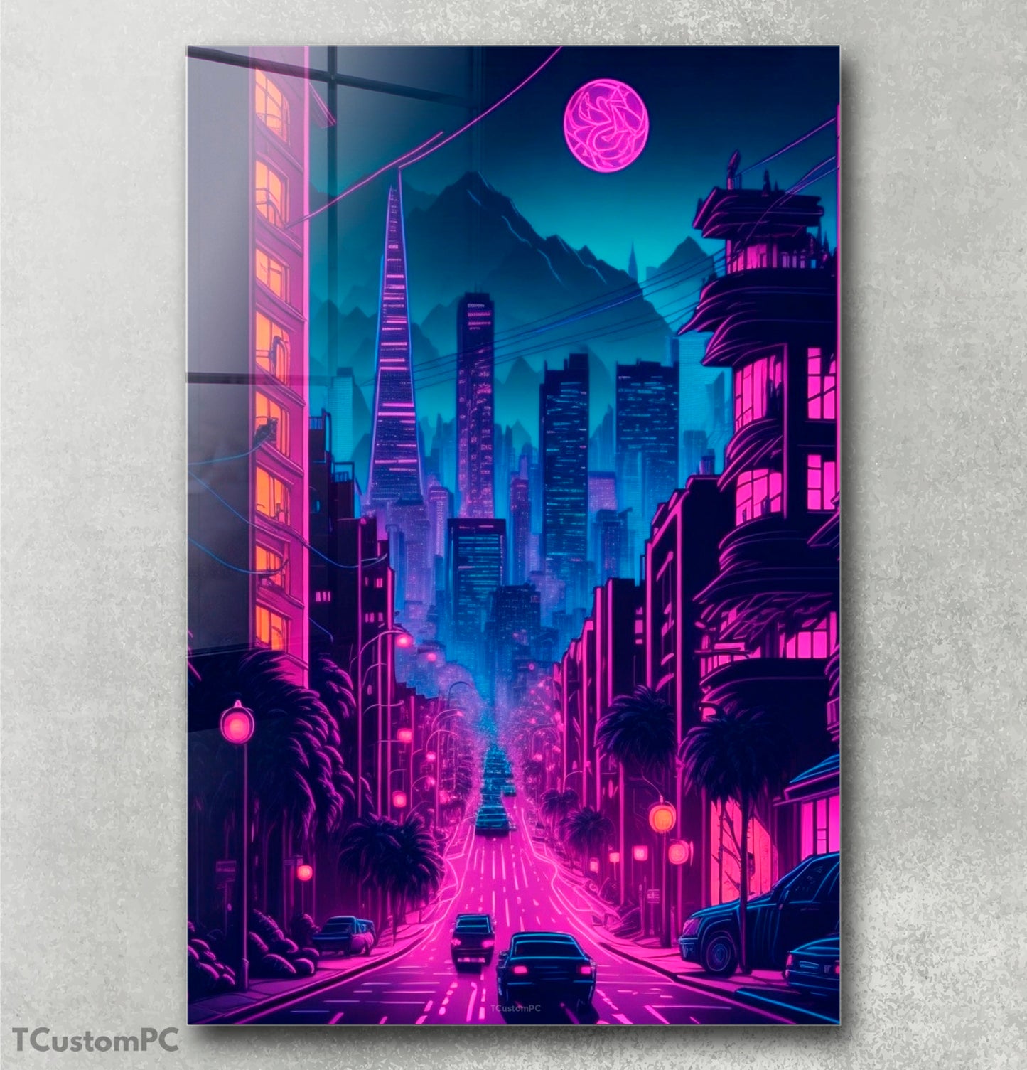 Neon Night City in San Francisco painting