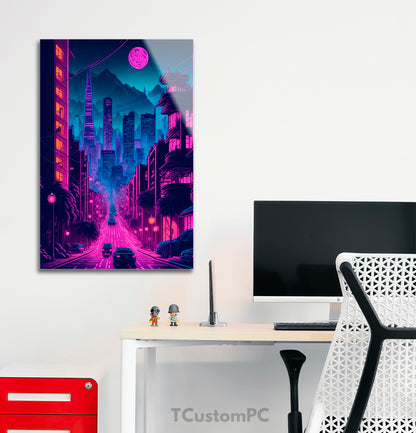 Neon Night City in San Francisco painting