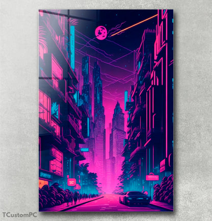 Neon Night City in Spain painting