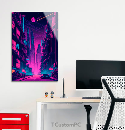 Neon Night City in Spain painting