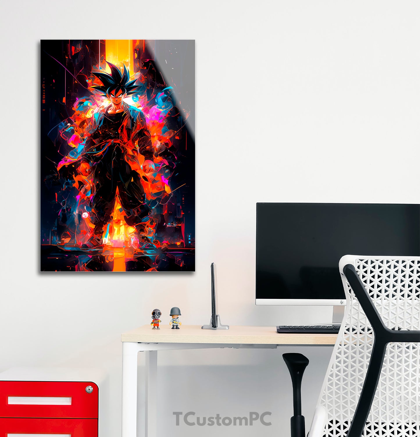 Pintura de Goku com explosão de néon