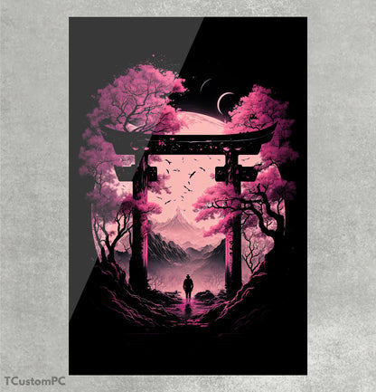 Pintura rosa Torii