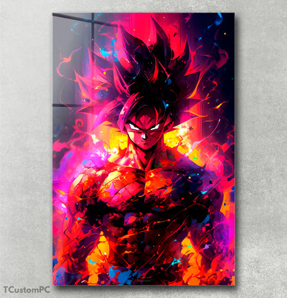 Pintura de Goku com explosão vermelha