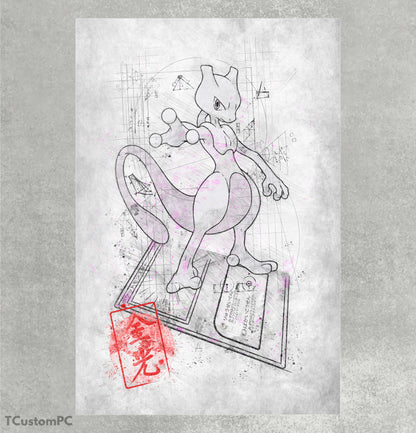 Cartão de desenho 22 Pintura Mewtwo