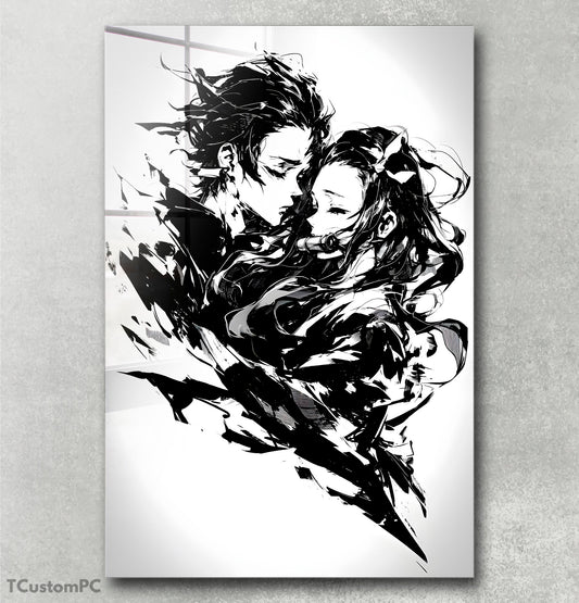 Tanjiro x Nezuko Black Paint Painting