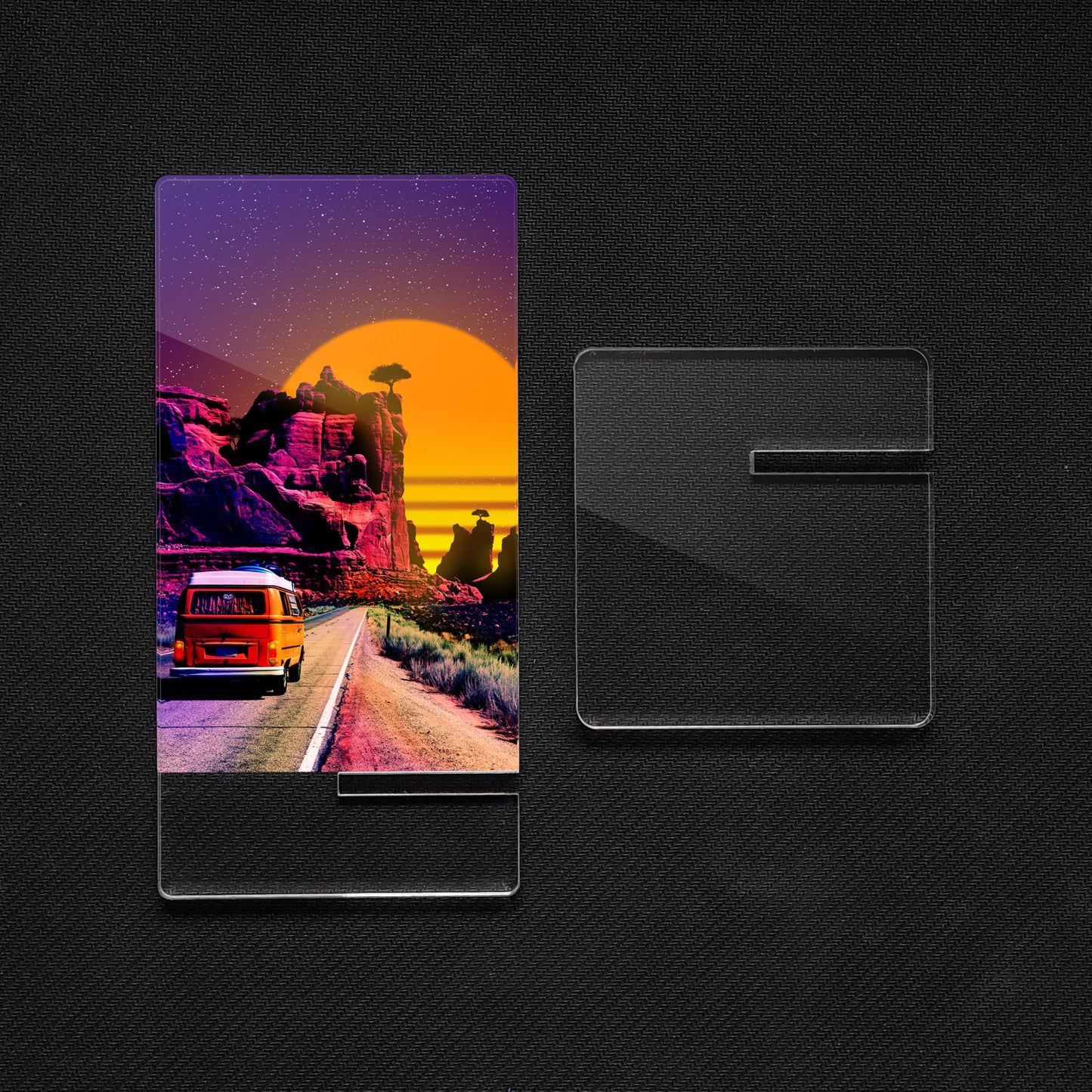 Driving under sunset Cliff | Acrylic Mobile Support