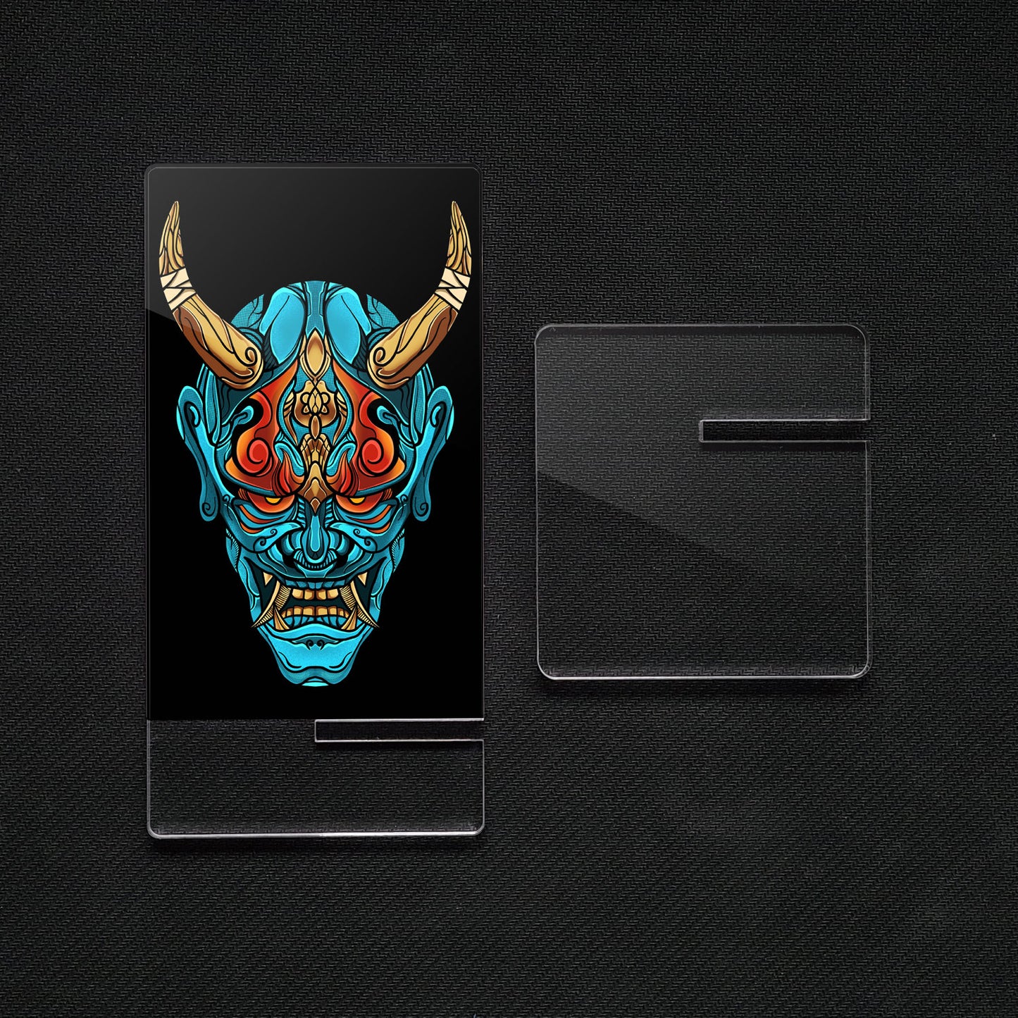 Suporte para celular máscara Hannya, feito de metacrilato