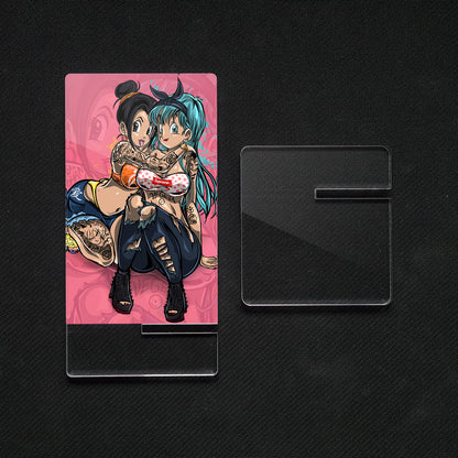 Suporte para celular Dragon Ball Bulma X Chichi, feito de metacrilato