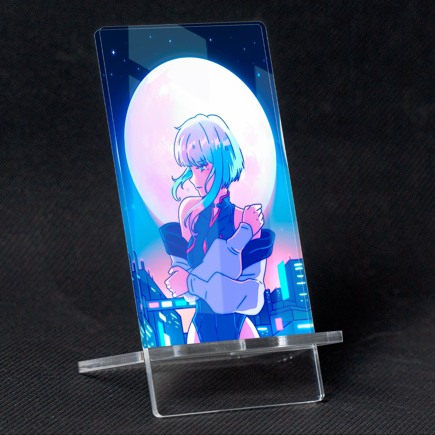 Cyberpunk Blue Moon Girl | Acrylic Mobile Support