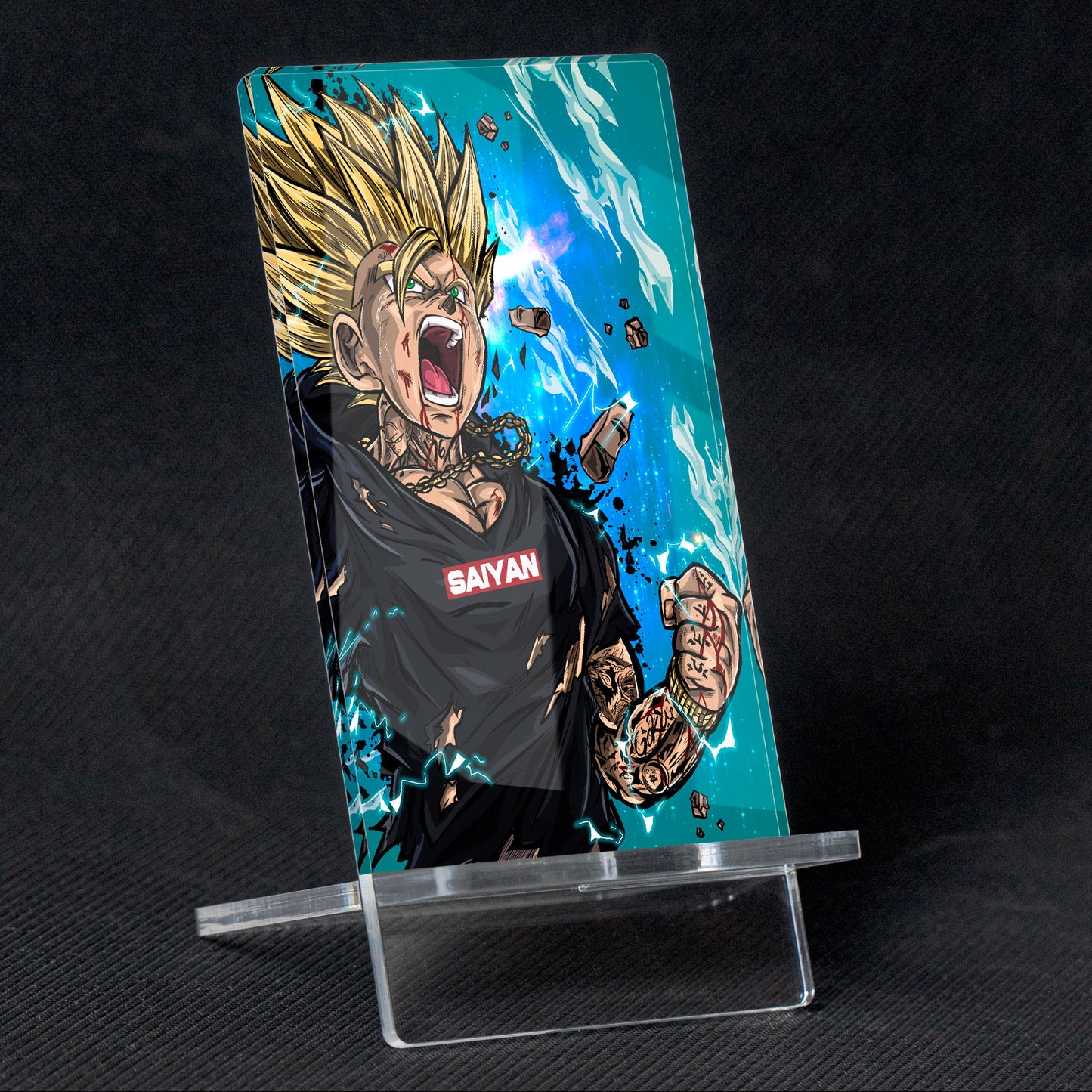 Suporte para celular Dragon Ball Gohan SS, feito de metacrilato