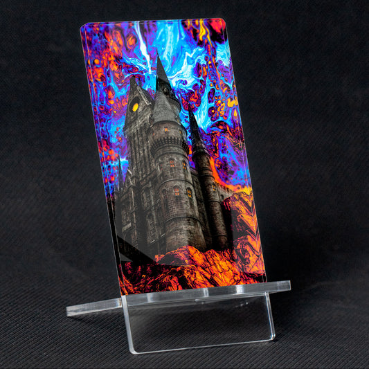 Mobile Holder "The World Becomesn" abstract design, methacrylate