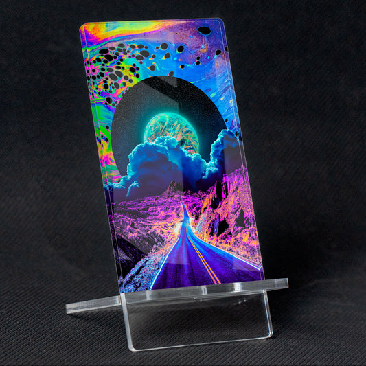 Mobile Holder "Past travels" abstract design, methacrylate