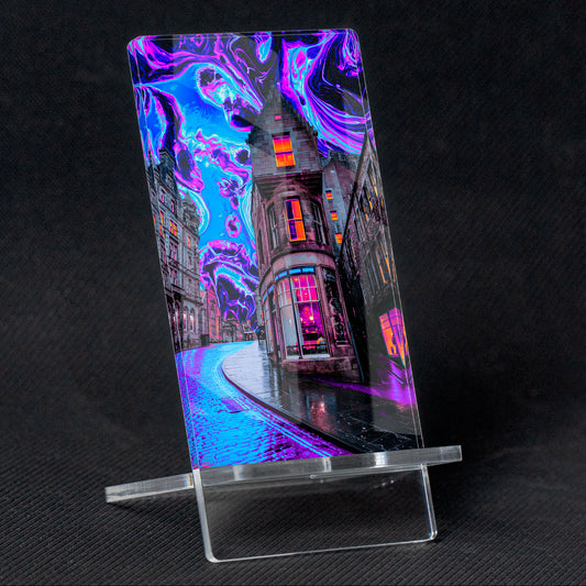 Mobile Holder "Dream Town" abstract design, methacrylate