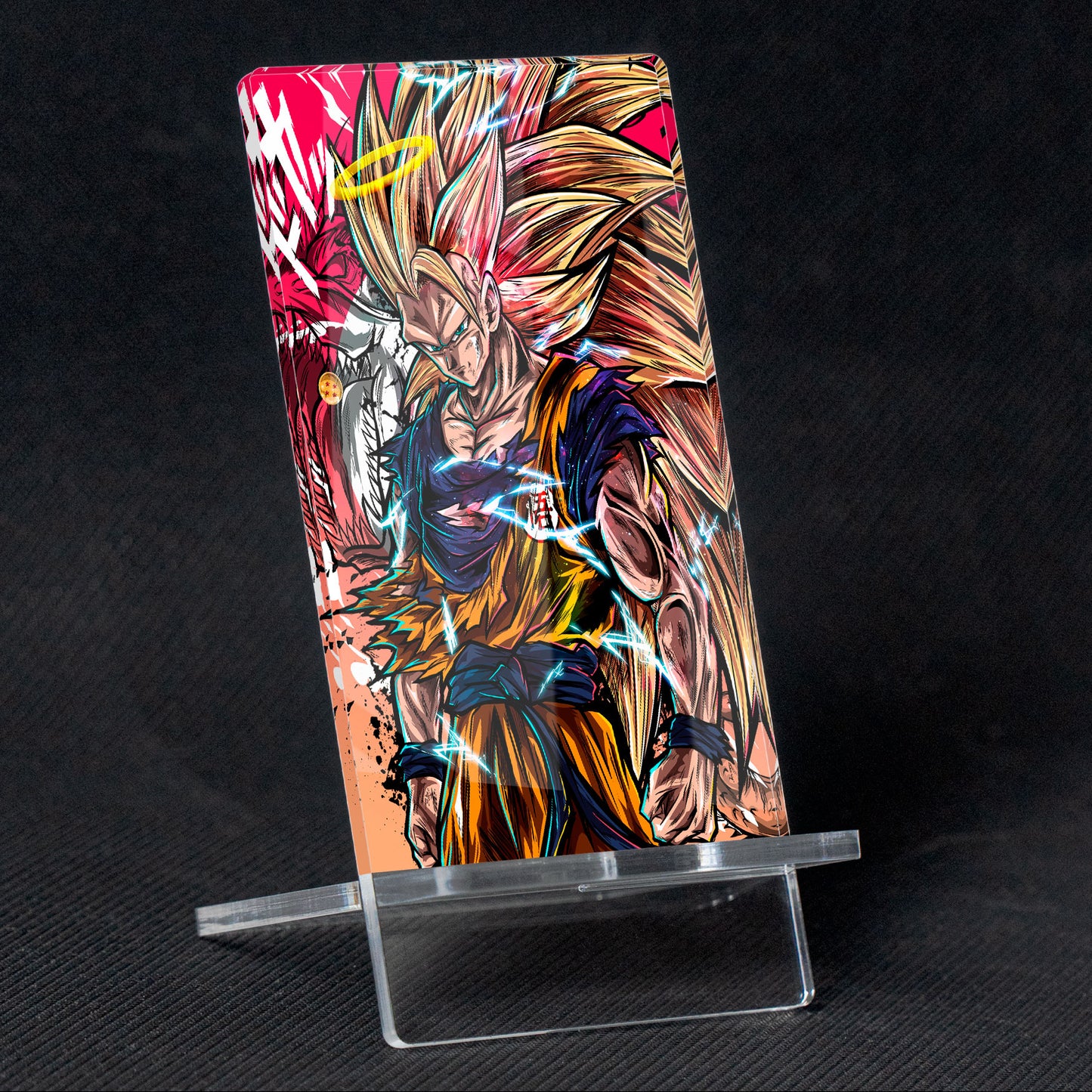 Suporte para celular Dragon Ball Super Saiyan, feito de metacrilato