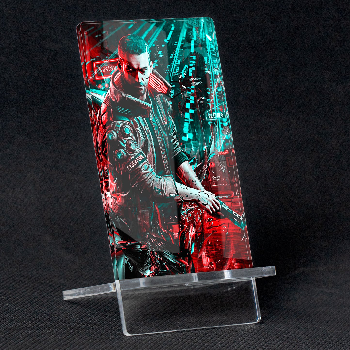 Suporte para celular Cyberpunk "vetor 2077", feito de metacrilato